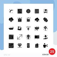 Pack of 25 Modern Solid Glyphs Signs and Symbols for Web Print Media such as ui maze music scene logic concept Editable Vector Design Elements