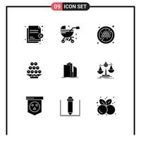 Set of 9 Vector Solid Glyphs on Grid for architecture chinese pram china food Editable Vector Design Elements