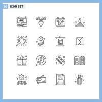 16 Universal Outlines Set for Web and Mobile Applications summer professional tool podium house Editable Vector Design Elements