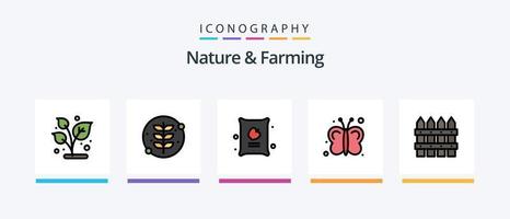 la línea de naturaleza y agricultura llenó un paquete de 5 íconos que incluye carrito. dar. agricultura. jardín. agricultura. diseño de iconos creativos vector