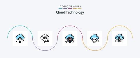 Cloud Technology Line Filled Flat 5 Icon Pack Including data. mail. connect. cloud. new vector