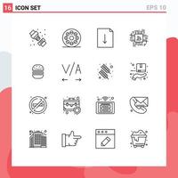 16 User Interface Outline Pack of modern Signs and Symbols of fast burger document fintech computer Editable Vector Design Elements