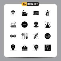 Solid Glyph Pack of 16 Universal Symbols of hardware spa relaxing bath treatment briefcase Editable Vector Design Elements