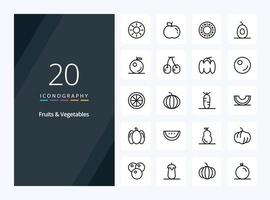 20 iconos de contorno de frutas y verduras para presentación vector