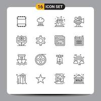 Modern Set of 16 Outlines Pictograph of cog business management test business administration projector Editable Vector Design Elements