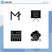 Group of 4 Solid Glyphs Signs and Symbols for moon coin celebration crypto currency easel holiday Editable Vector Design Elements