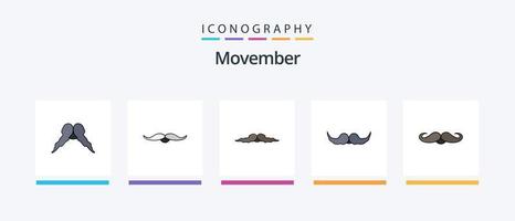 la línea movember llenó el paquete de 5 íconos que incluye . masculino. sombrero. movimiento diseño de iconos creativos vector