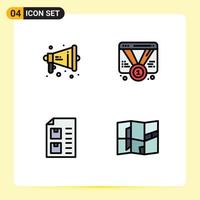 Group of 4 Modern Filledline Flat Colors Set for loud check warning promotion document Editable Vector Design Elements