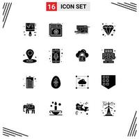 Group of 16 Solid Glyphs Signs and Symbols for navigation jewel architecture diamond engineering Editable Vector Design Elements