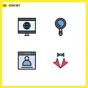 User Interface Pack of 4 Basic Filledline Flat Colors of computer page search browser bow Editable Vector Design Elements