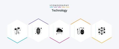 paquete de iconos de 25 glifos de tecnología que incluye hardware. línea. característica. computadora. digital vector