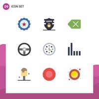 Modern Set of 9 Flat Colors Pictograph of time achievement backspace wheel device Editable Vector Design Elements