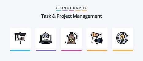 la línea de gestión de tareas y proyectos llenó un paquete de 5 íconos que incluye una bolsa. perfil. vista . archivos documento. diseño de iconos creativos vector
