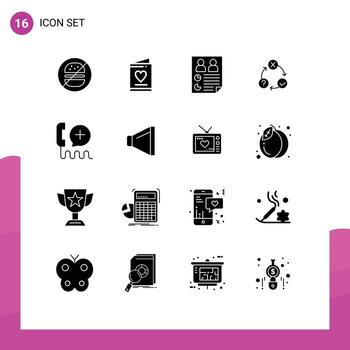 Set of 16 Vector Solid Glyphs on Grid for realization issues data flow users Editable Vector Design Elements