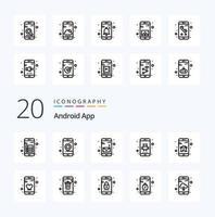 20 paquete de iconos de línea de aplicación de Android como aplicación de navegación de teléfono doméstico android vector