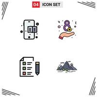 Pictogram Set of 4 Simple Filledline Flat Colors of mobile test eight research hill Editable Vector Design Elements