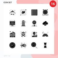 Set of 16 Modern UI Icons Symbols Signs for timer schedule love clock music Editable Vector Design Elements