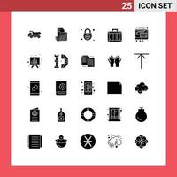 Universal Icon Symbols Group of 25 Modern Solid Glyphs of transportation beach savings globe with lock globe Editable Vector Design Elements