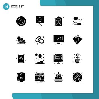 Pack of 16 Modern Solid Glyphs Signs and Symbols for Web Print Media such as delivery joint slide wire text Editable Vector Design Elements