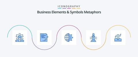 Business Elements And Symbols Metaphors Blue 5 Icon Pack Including poker. p. report. game. business vector