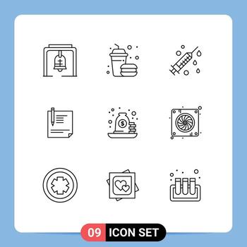 Pack of 9 Modern Outlines Signs and Symbols for Web Print Media such as signing paper health page document Editable Vector Design Elements
