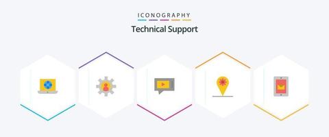 paquete de 25 íconos planos de soporte técnico que incluye chat. engranaje. charlar. mapa. negocio vector