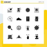 User Interface Pack of 16 Basic Solid Glyphs of landscape watch cogs time idea Editable Vector Design Elements