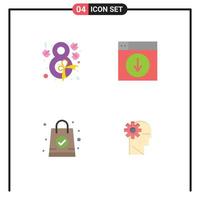 4 Universal Flat Icon Signs Symbols of eight hand bag ribbon download shopping bag Editable Vector Design Elements