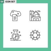 Line Pack of 4 Universal Symbols of cloud reporting pray online docs masjid market Editable Vector Design Elements