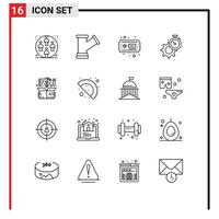 Modern Set of 16 Outlines and symbols such as computer setting water gear timer Editable Vector Design Elements