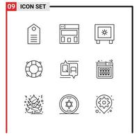 Universal Icon Symbols Group of 9 Modern Outlines of message comment lock chat lifeguard Editable Vector Design Elements