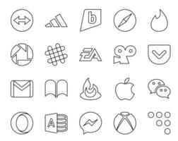 paquete de 20 iconos de redes sociales que incluye ibooks correo electrónico chat gmail viddler vector