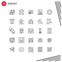 Group of 25 Lines Signs and Symbols for global gear qa setting police Editable Vector Design Elements