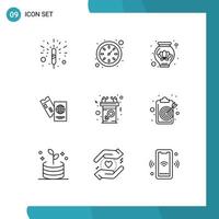 Set of 9 Commercial Outlines pack for message communication decoration announcement travel Editable Vector Design Elements