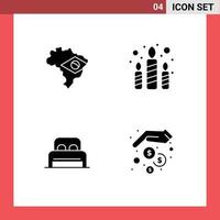 Set of 4 Commercial Solid Glyphs pack for map room candle party finance Editable Vector Design Elements