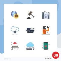 Group of 9 Modern Flat Colors Set for tank military cloud based services howitzer cloud software Editable Vector Design Elements