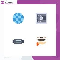 Set of 4 Vector Flat Icons on Grid for globe belt web lock man Editable Vector Design Elements