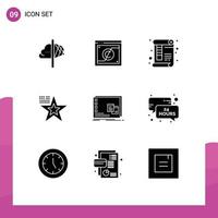 Set of 9 Commercial Solid Glyphs pack for flag star domain ruler paper Editable Vector Design Elements