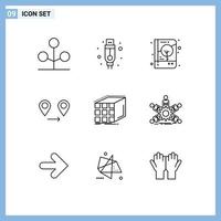 Modern Set of 9 Outlines and symbols such as cube abstract brand identity map gps Editable Vector Design Elements