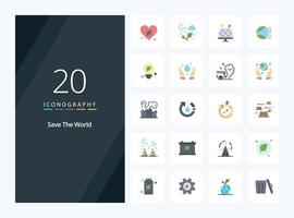 20 Save The World Flat Color icon for presentation vector