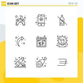 conjunto de 9 contornos vectoriales en la cuadrícula para la botella de internet del altavoz navegador prohibido elementos de diseño vectorial editables vector