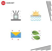 Pictogram Set of 4 Simple Flat Icons of incense message sticks sun email Editable Vector Design Elements