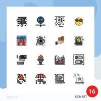 conjunto de 16 líneas vectoriales llenas de color plano en la cuadrícula para el amor del usuario elementos de diseño de vectores creativos editables médicos emoji globales