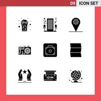 Set of 9 Modern UI Icons Symbols Signs for baggage design romance camera map Editable Vector Design Elements