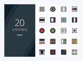 20 Layout line Filled icon for presentation vector