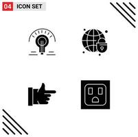 Editable Vector Line Pack of 4 Simple Solid Glyphs of bulb thumbs up tips globe lock electric Editable Vector Design Elements