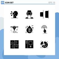 Pack of 9 Modern Solid Glyphs Signs and Symbols for Web Print Media such as liquid eco horizontal drop direct metal laser sintering Editable Vector Design Elements