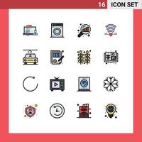 Universal Icon Symbols Group of 16 Modern Flat Color Filled Lines of wash heart data analyzing wedding wifi Editable Creative Vector Design Elements