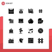 16 iconos creativos signos y símbolos modernos de twitter hash tag tax seguir construcción elementos de diseño vectorial editables vector