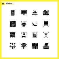 Modern Set of 16 Solid Glyphs and symbols such as website online online forum moustache Editable Vector Design Elements